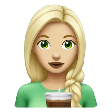 blondie girl with green eyes drinking ice coffee  sticker