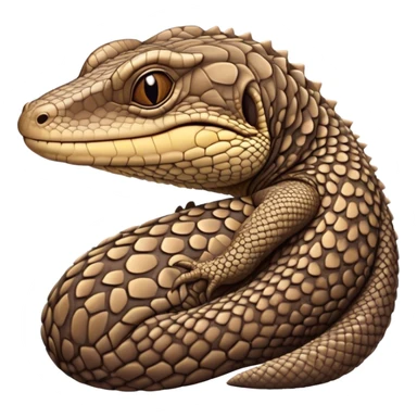 Meme-Worthy cute Sleeping brown camo spotted monitor Lizard Portrait Emoji, Head resting peacefully with a contented smile, showcasing intricately patterned scales and eyes gently closed in serene slumber, Simplified yet comically adorable features, highly detailed, glowing with a soft, drowsy earthy light, high shine, relaxed and utterly lovable, stylized with an air of playful laziness, bright and heartwarming, soft glowing outline, capturing the essence of a sleeping reptilian guardian that feels destined to become the next viral icon of adorable rest! sticker