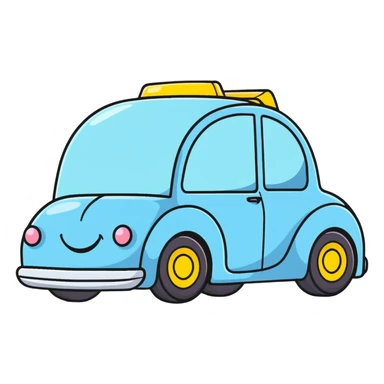A yellow cartoon toy car with a cute face and rosy cheeks sticker