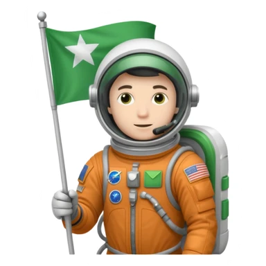 male astronaut holding green flag in hand sticker