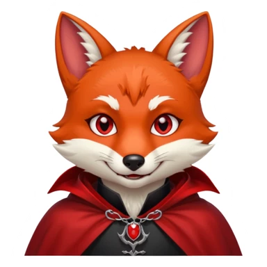 Vampire Pet, fox in red collar cloak, red eye, fang sticker