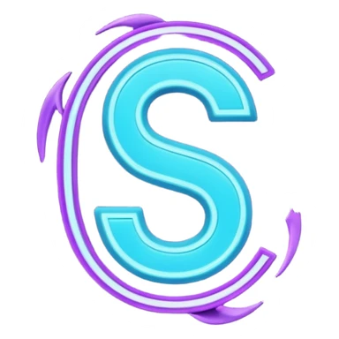 futuristic minimalistic emoji icon, letter "S" formed by three glowing digital lines representing Storm, Atom and NoizeGames, neon purple (#8B5CF6) and cyan (#00E0FF) on dark background, modern tech style, 1:1 aspect ratio sticker