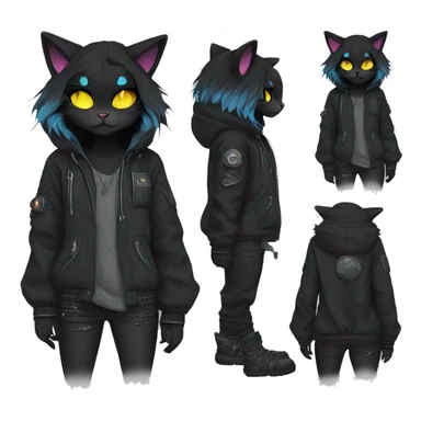 Edgy Shy Anthro cool pretty colorful dark cat-fursona techwear sticker