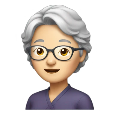 Chinese senior lady with grey hair wear glasses sticker