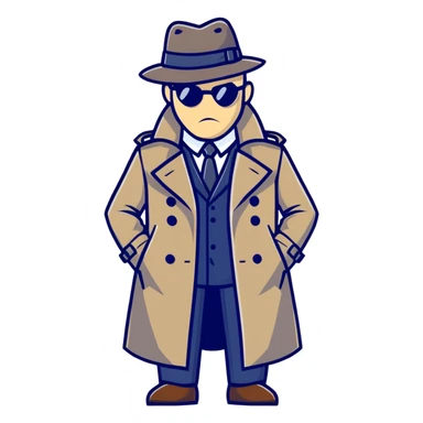 cartoonish spy Штирлиц in a trench coat and hat, looking serious sticker