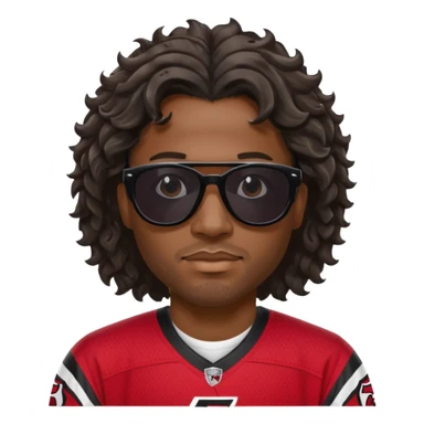 Black man with black sunglasses and wavy
 hair in Atlanta falcons jersey sticker