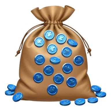 blue coins inside a brown bag  sticker