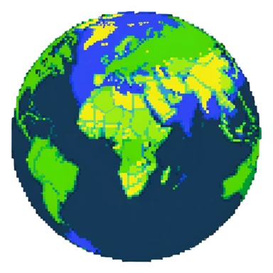 A pixelated world globe showing blue oceans and green continents sticker