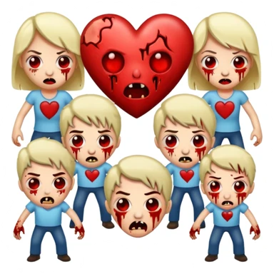 Zombies made out of heart emojies fighting sticker