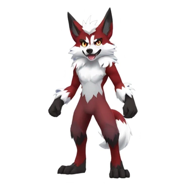 Anthro-Lycanroc-Red-White-Werewolf-Midnight-form Full Body sticker
