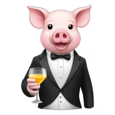 pig wearing a tuxedo sipping a cocktail sticker