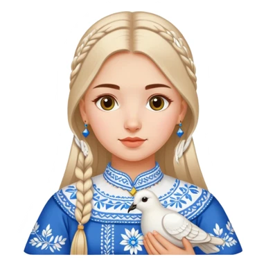 Ukrainian girl wearing a traditional embroidered vyshyvanka shirt with a white dove next to her sticker