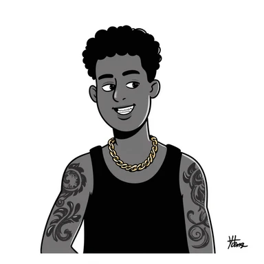 black man with tattoos, wearing a chain and grills sticker
