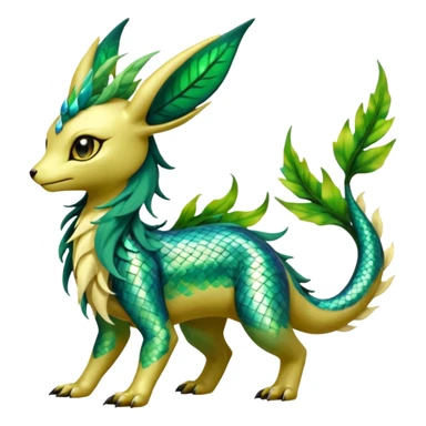 Shiny Iridescent Helioptile-Salandit-Leafeon-Fakémon-hybrid-creature (full body)  sticker