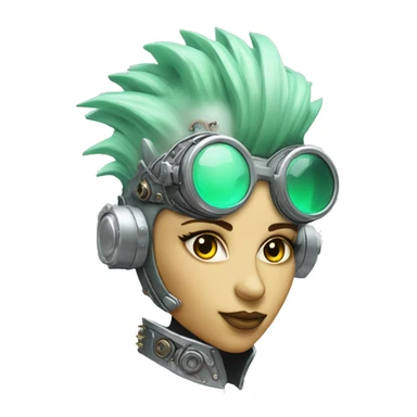 Pastel green Mohawk female cyborg head with silver steampunk goggles sticker