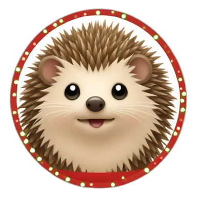 Hedgehog surrounded by a circle with Christmas style sticker