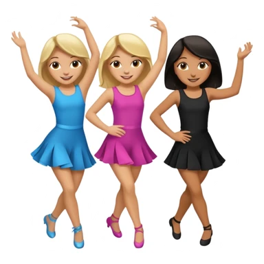 Emoji of 3 Girls dancing one with blonde hair, one tan skin with brown hair and one with black hair sticker