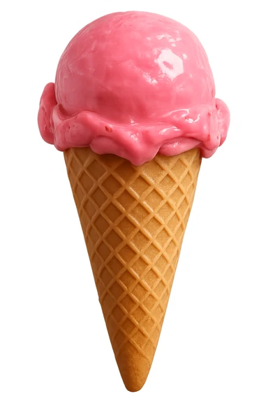 pink ice cream cone, realistic, glossy sticker