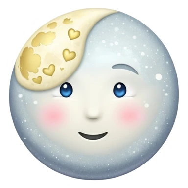 Moon with glitter and white heart sticker