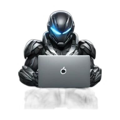 Side view developer behind his laptop with this style : Crytek Crysis Video game with nanosuit hacker themed character sticker