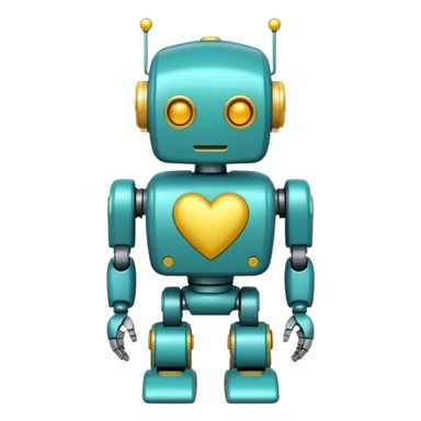 Teal robot with yellow heart sticker