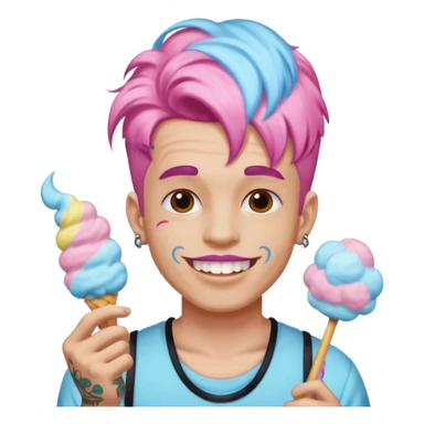 happy colorful haired man made out of cotton candy with braces and tattoos and just face not holting anything sticker
