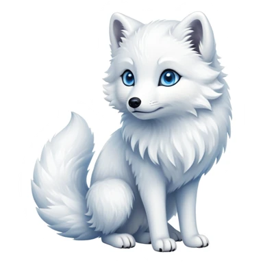 cinematic-arctic-fox-realistic-full-body-standing-emoji,-fluffy-tail-curled-slightly-around-its-paws,-thick-pure-white-fur-blending-into-the-snowy-landscape,-head-tilted-dramatically,-bright-blue-eyes-glistening-with-intelligence,-simplified-yet-realistic-focused-features,-highly-detailed,-glowing-with-an-almost-sarcastic-glow sticker