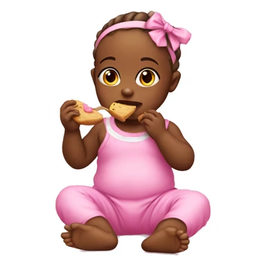 Baby girl wearing pink clothes eating sticker