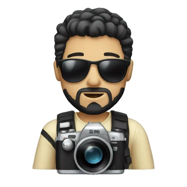 white skin photographer holding a camera with sunglasses and a goatee and blackhair sticker