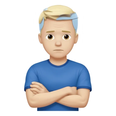 Pale blond man in blue football t shirt crossed arms showing that he is cold sticker