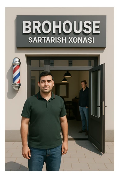 eni shu rasimga manashu odamga uxhshasin sartaosh eshik oldida tursin va tashqarida esa mijoz sticker