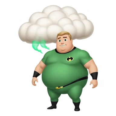 green fat mr incredible farting with giant fart cloud sticker