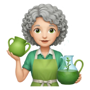 Older female florist – curly hair, holding garden water pot sticker