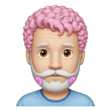 very white bearded and white mustached, pink short curly haired, wearing ear accessories sticker