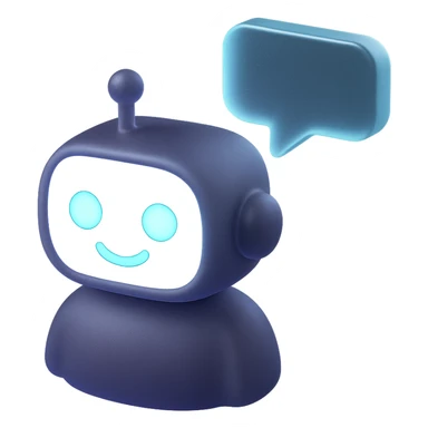 chatbot with speech bubble, matte glass style, dominant color #3B2C85, accents #83fff8, #2C2828 sticker