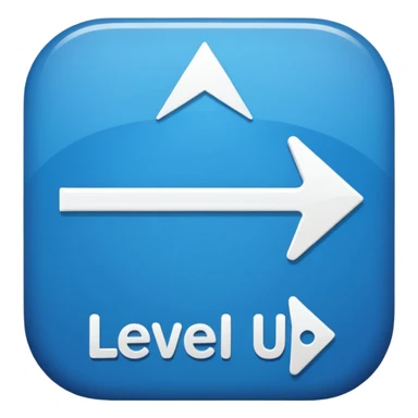A simple emoji-style button with the text “LEVEL UP” and a small upward arrow, flat UI-inspired emoji design sticker