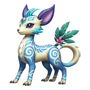 Tropical Tiny Marked Patterned Tribal Colorful Skilled Adept Graceful Asian Painted Garurumon-Meloetta-Absol-Suicune-Cobalion-fusion-hybrid-creature (full body) sticker