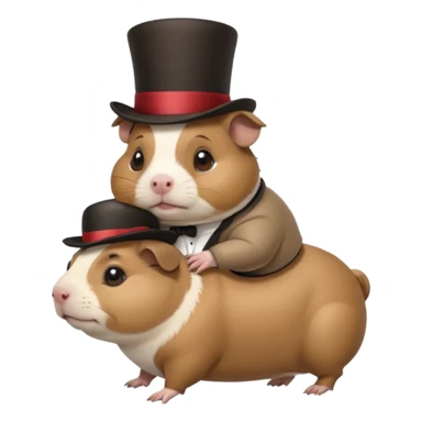 a cute guinea pig wearing a top hat riding on the back of a chubby pug sticker