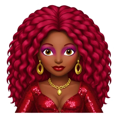 Chaka Khan with long dark red hair, red sequin outfit sticker