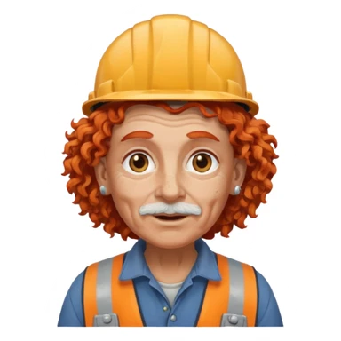 very curly red haired, earringed construction worker very old sticker