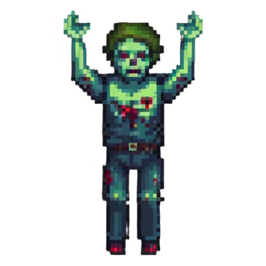 isometric zombie with arms raised in the air sticker