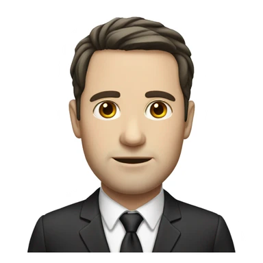White man with short dark hair, round but long face, lawyer  sticker