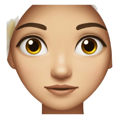 girl with light skin, dark hair and hazel eyes. very pretty, but she have an angry plan sticker