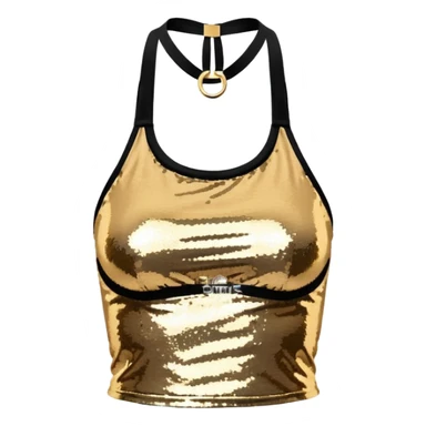 halter neck tank top cropped with gold and silver sequins sticker
