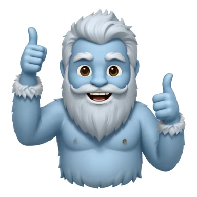 yeti, full body, ice grey blue, full beard, full fur, thumbs up, smiling, winking sticker