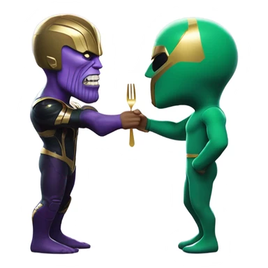 thanos in squid game kisses with a fork sticker
