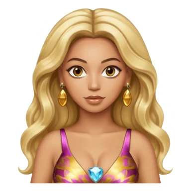 Beyonce hazel eyes, platinum blonde long hair, gold dress with earrings sticker