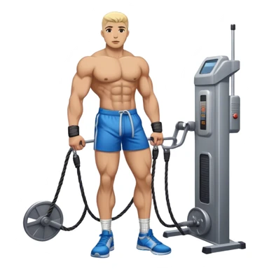 athlete standing next to cable-machine with cable tied to ankle cuffs sticker