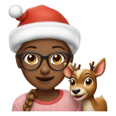 happy girl with glasses with Rudolph ￼ sticker