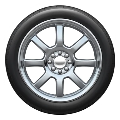 A chrome car wheel emoji, polished silver metal rim, smooth circular shape, minimal futuristic design, soft reflections, iOS emoji style, centered on white background, ultra clean look sticker